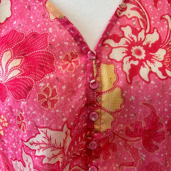 Joie Semi Sheer Pink Floral Top Womens Sz Medium Smocked Waist Cottagecore Boho - Picture 10 of 12